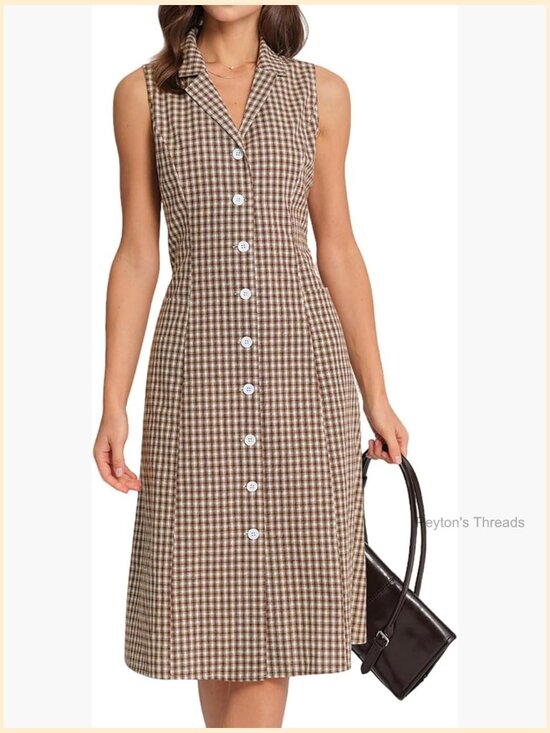Dresses & Skirts - Sleeveless Button Up Plaid Midi A-Line Dress